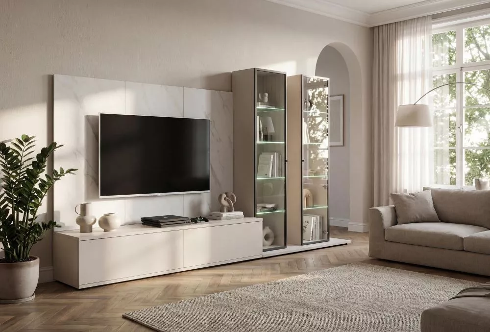 Sekcija Glam 2 ar LED Korpusa krāsa: kašmīrs, · 300 × 45 × 175 cm