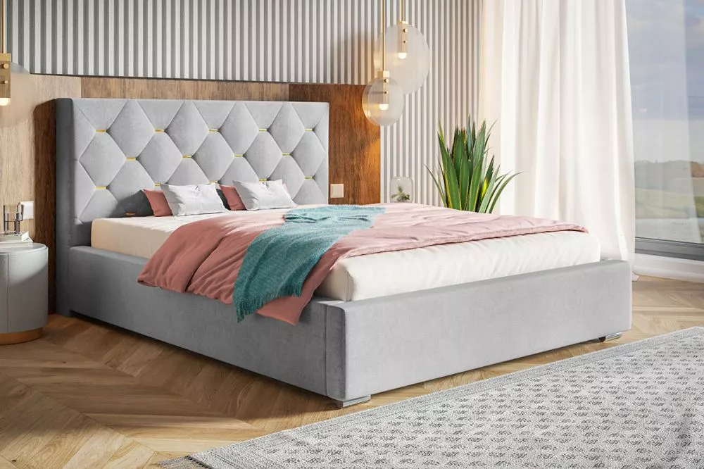 Gulta Bed 17 standard ar stelāžu Guļamvietas platums: 160 cm, Guļamvietas garums: 200 cm, stelāžas tips: koka, · Pelēks 