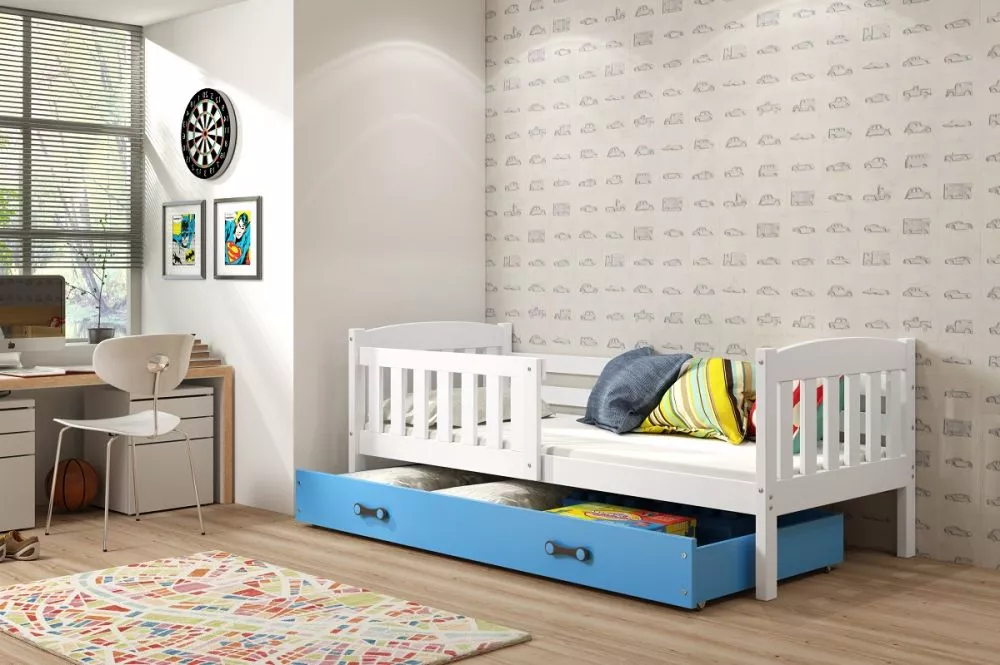 Bērnu gulta Kubus Single White ar stelāžu Guļamvietas platums: 80 cm, Guļamvietas garums: 160 cm, · 87 × 166 × 70 cm