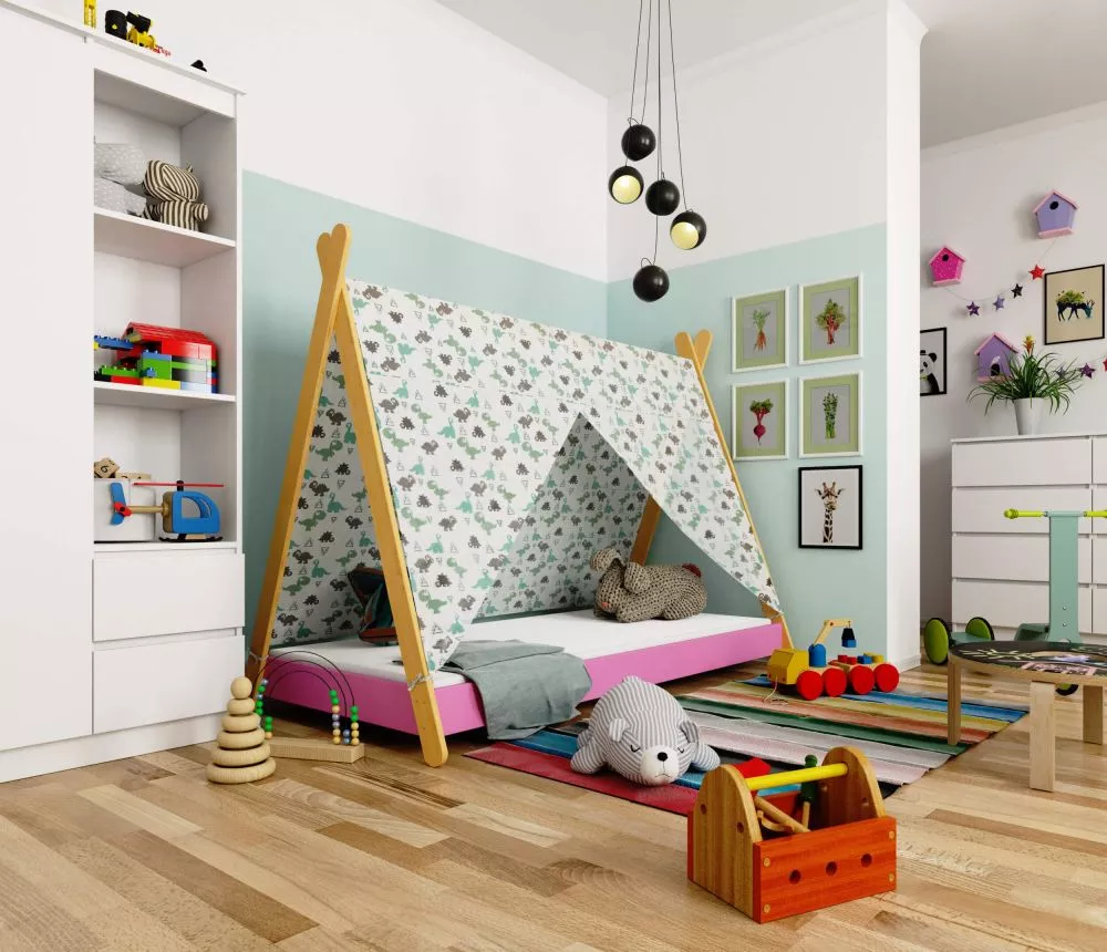 Bērnu gulta Gem ar stelāžu Guļamvietas platums: 80 cm, Guļamvietas garums: 180 cm, · Rozā · 85 × 184 × 155 cm