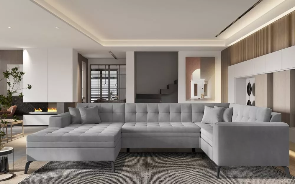 Dīvāns Montez Premium standard · Gaiši pelēks · 180 × 340 × 93 cm