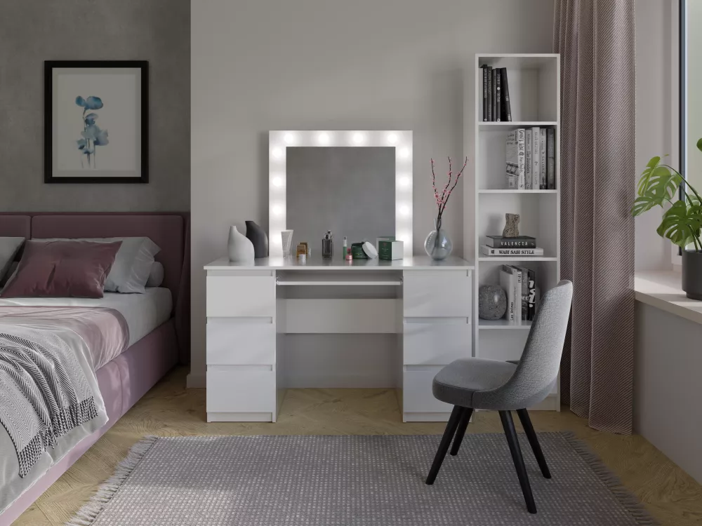 Kosmētikas galds Marina Kuba ar LED · Balts · 130 × 146 × 51 cm