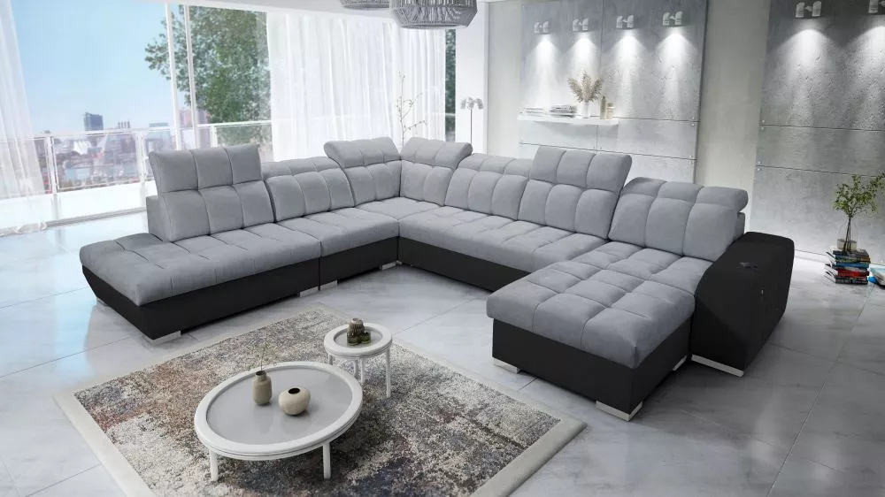 Dīvāns Pagano 10 Premium Standard · Tumši pelēks + melns · 300 × 364 × 83 cm