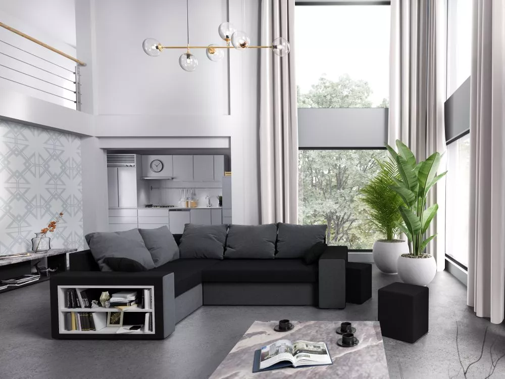 Dīvāns Dallas Standard · Melns + pelēks · 180 × 260 × 72 cm