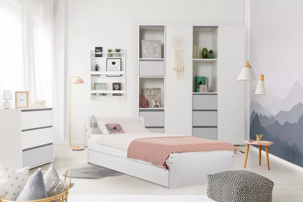 Bērnu gulta Dalia 90x200 ar stelāžu Guļamvietas platums: 90 cm, Guļamvietas garums: 200 cm, · 94 × 204 × 76 cm