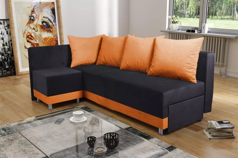 Dīvāns Mango Standard · Melns + oranžs · 138 × 201 × 78 cm