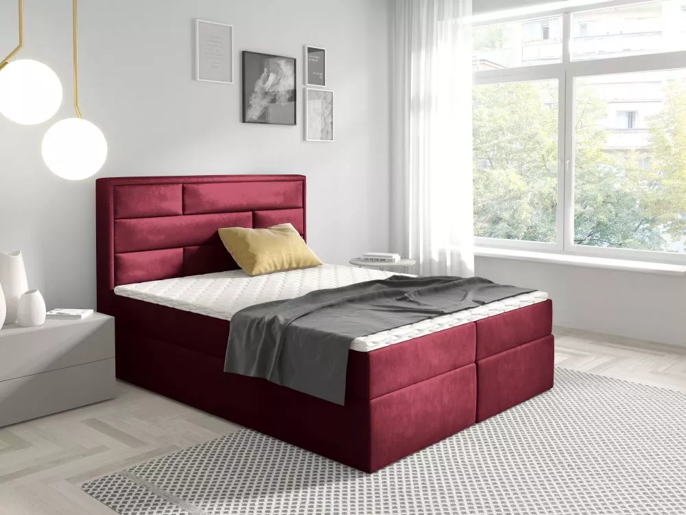 Gulta Fabriano Boxspring Standard Guļamvietas platums: 180 cm, Guļamvietas garums: 200 cm, · Tumši sarkans · 180 × 210 ×