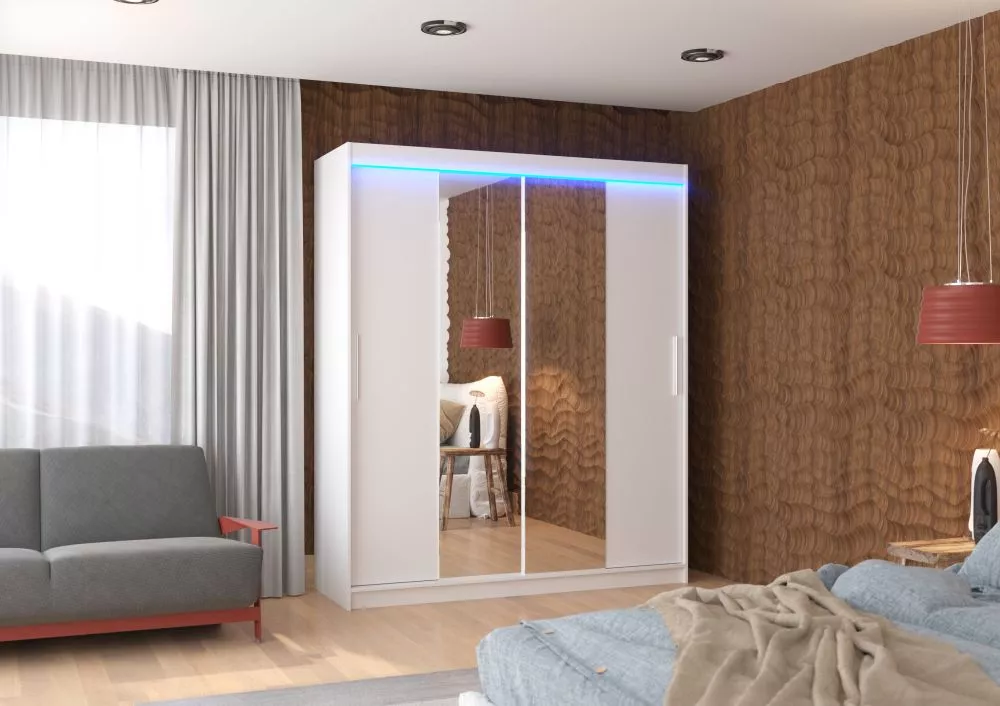 Skapis Dallas ar LED · Balts · 180 × 58 × 215 cm
