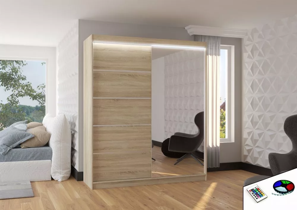 Skapis Caro Premium ar LED · Sonoma · 180 × 58 × 215 cm