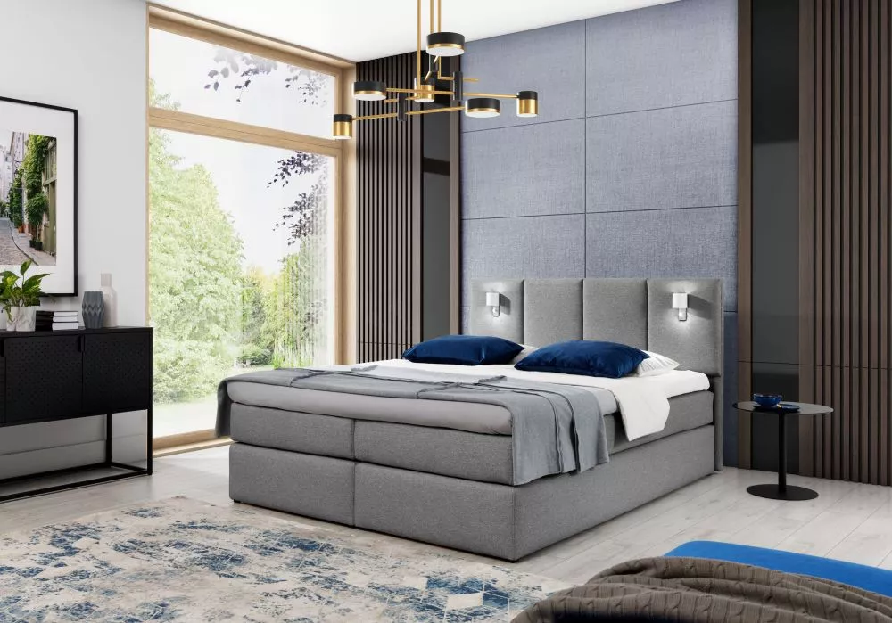 Gulta Istria Boxspring Standard ar LED Guļamvietas platums: 120 cm, Guļamvietas garums: 200 cm, · Grafīts · 129 × 209 × 