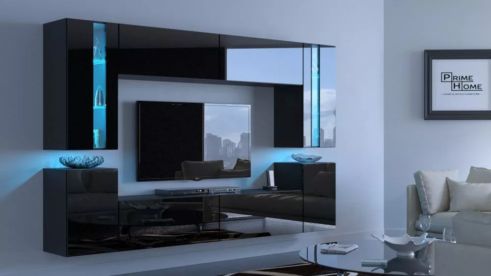 Sekcija Concept 24 ar LED · Melns · 256 × 35 × 176 cm