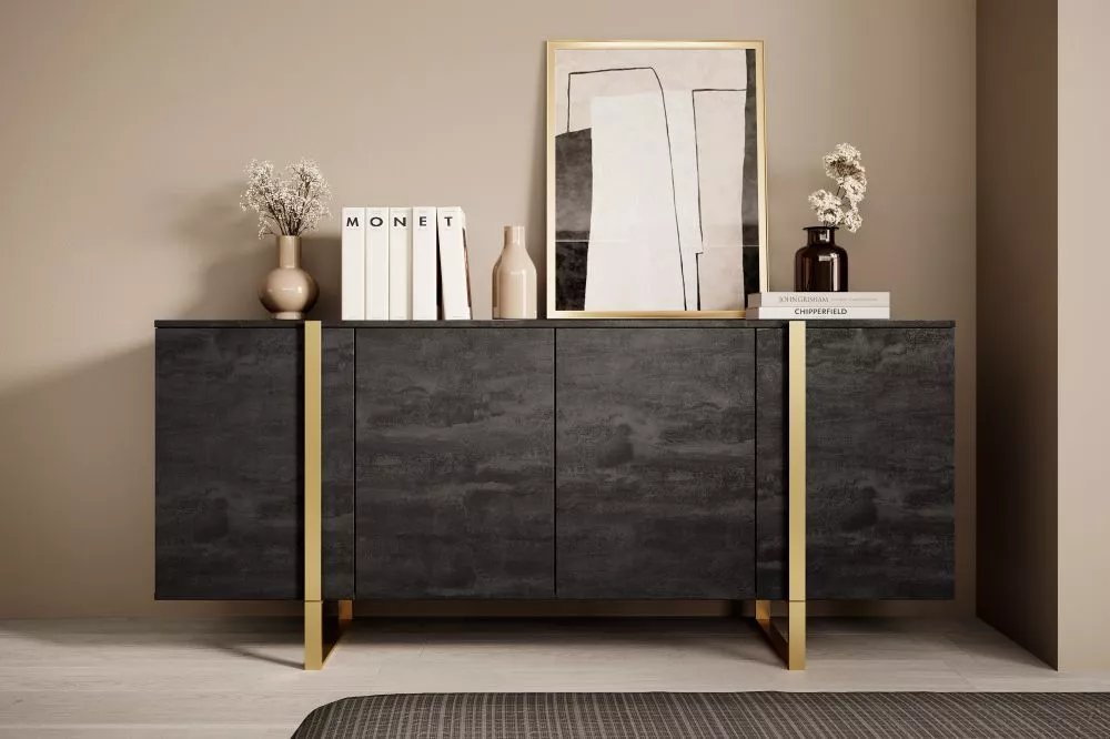 Kumode Verica K200 4D Gold · Melns · 200 × 45 × 87 cm
