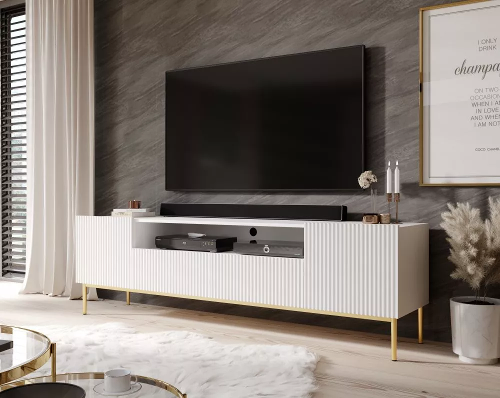 TV tumba Nicole RTV 200 2D2SZ Gold · Balts · 200 × 45 × 60 cm