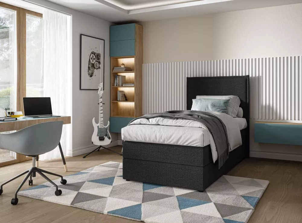Gulta Baggio L Mini Boxspring Standard Guļamvietas platums: 100 cm, Guļamvietas garums: 200 cm, · Melns · 103 × 206 × 12