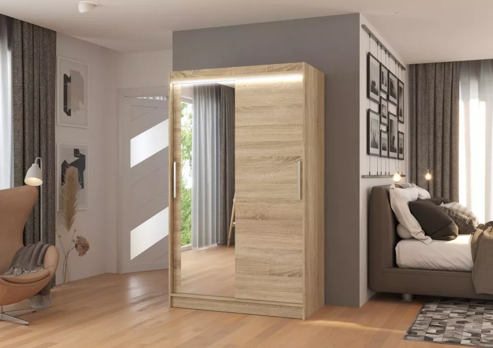 Skapis Bario ar LED · Sonoma · 120 × 58 × 200 cm