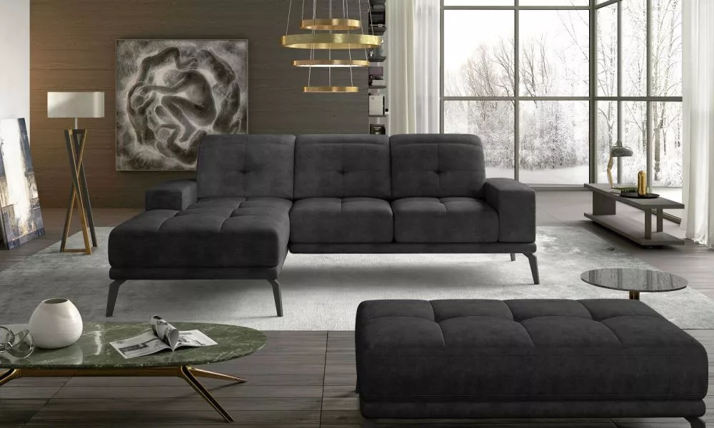 Dīvāns Torrense Lux Standard ar pufu · Grafīts · 175 × 265 × 77 cm