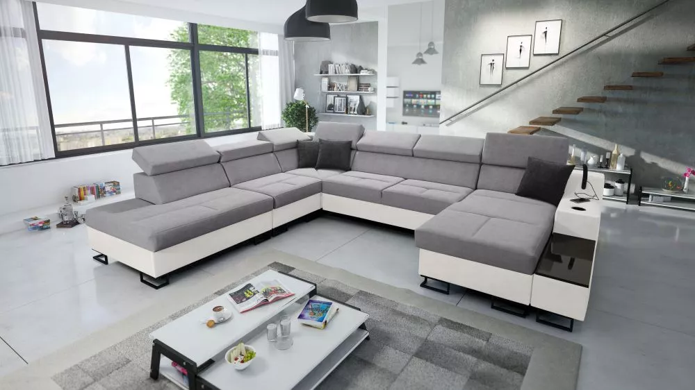 Dīvāns Alicante 10 Whisper Eco Standard · Pelēks + balts · 300 × 361 × 81 cm