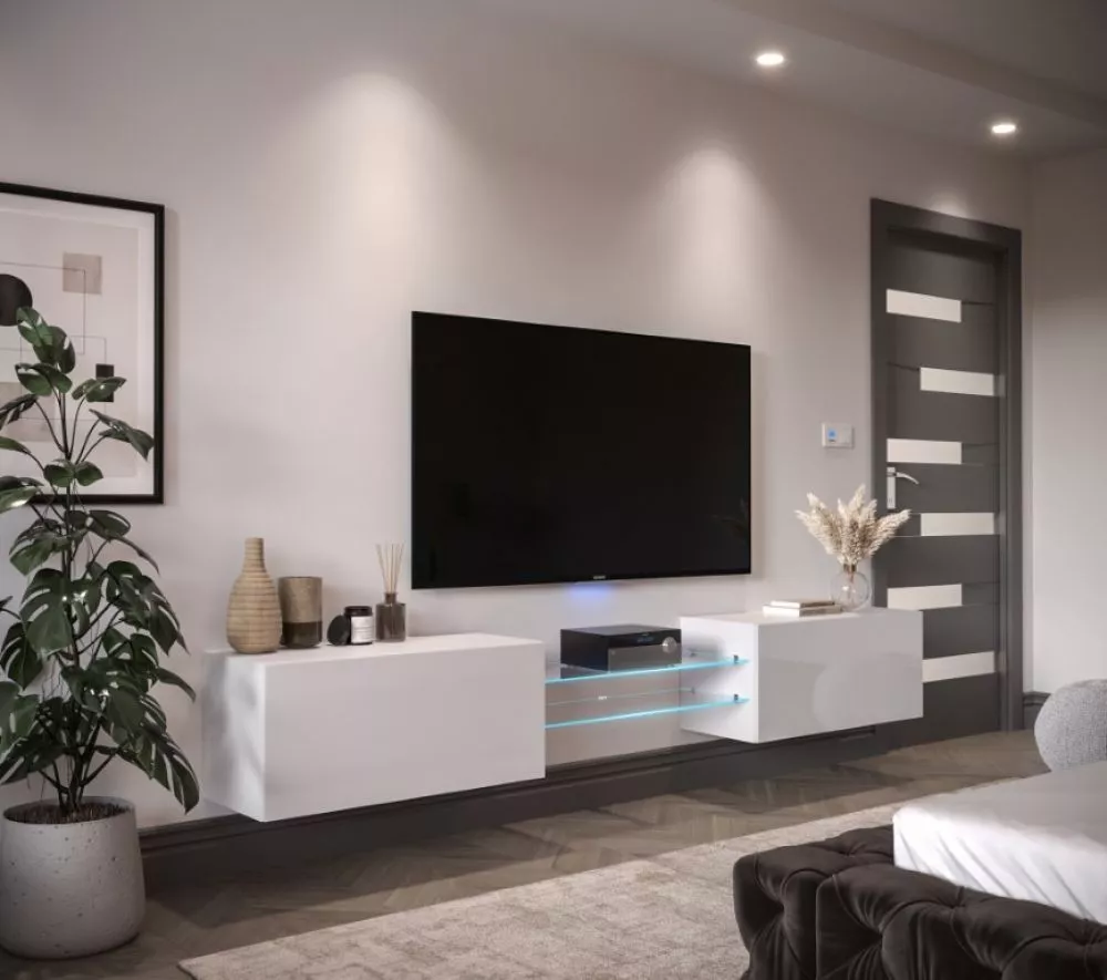 Sekcija Next AN95 gloss ar LED · Balts · 226 × 35 × 37 cm