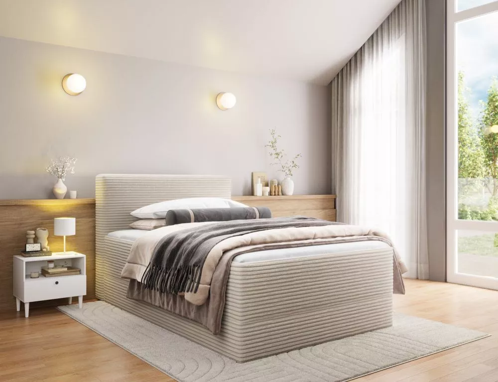 Gulta Alamito Boxspring Standard Guļamvietas platums: 140 cm, Guļamvietas garums: 200 cm, · Gaiši bēšs · 140 × 215 × 108