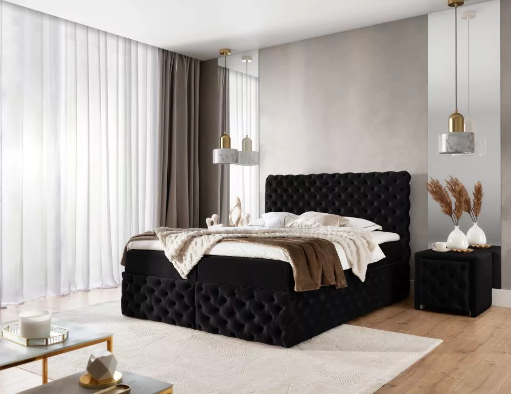 Gulta Castle Boxspring Standard Guļamvietas platums: 120 cm, Guļamvietas garums: 200 cm, · Melns · 126 × 217 × 123 cm