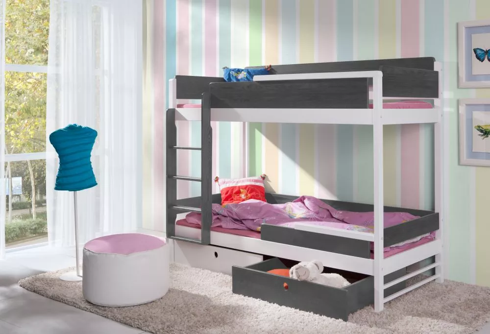 Bērnu gulta Natu 2 80x180 ar stelāžām Kāpņu puse: Pa labi, Guļamvietas platums: 80 cm, Guļamvietas garums: 180 cm, · 87 