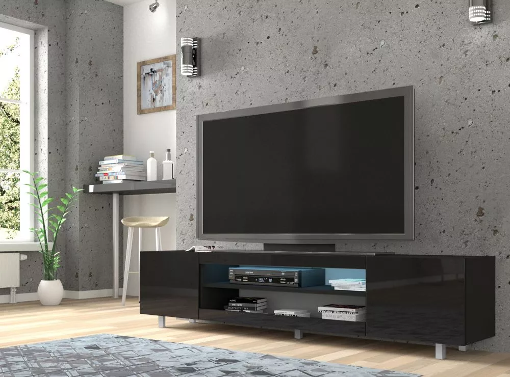 TV tumba Kate ar LED · Melns · 189 × 37 × 44.6 cm