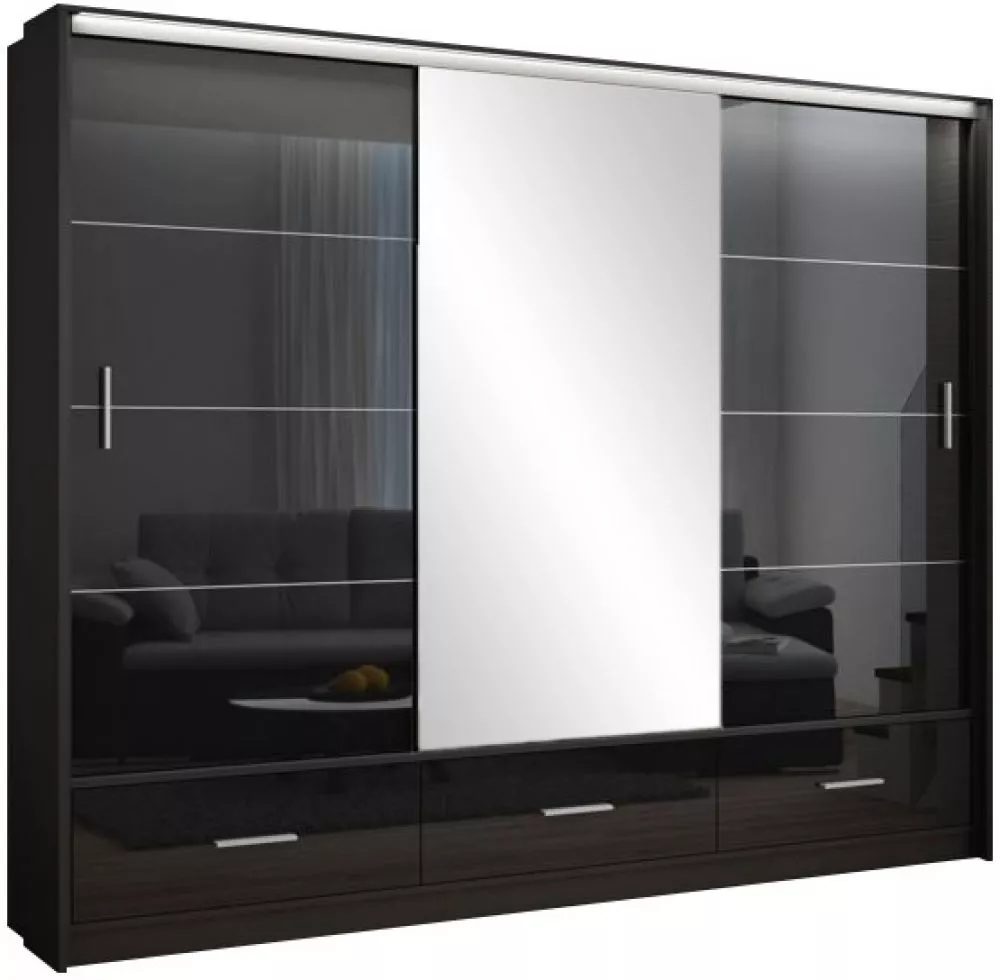 Skapis Marsylia ar LED · Melns · 255 × 61 × 225 cm