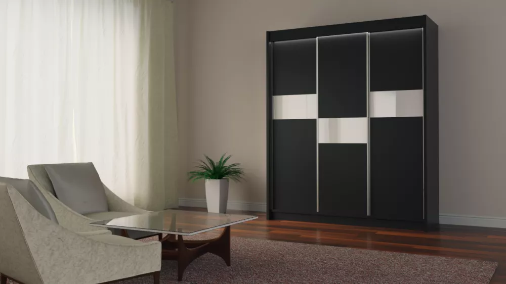 Skapis Livia ar LED · Melns · 180 × 61 × 216 cm