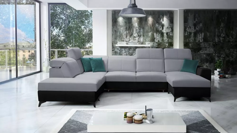 Dīvāns Belutti 6 Mix Standard · Pelēks + melns · 236 × 362 × 84 cm