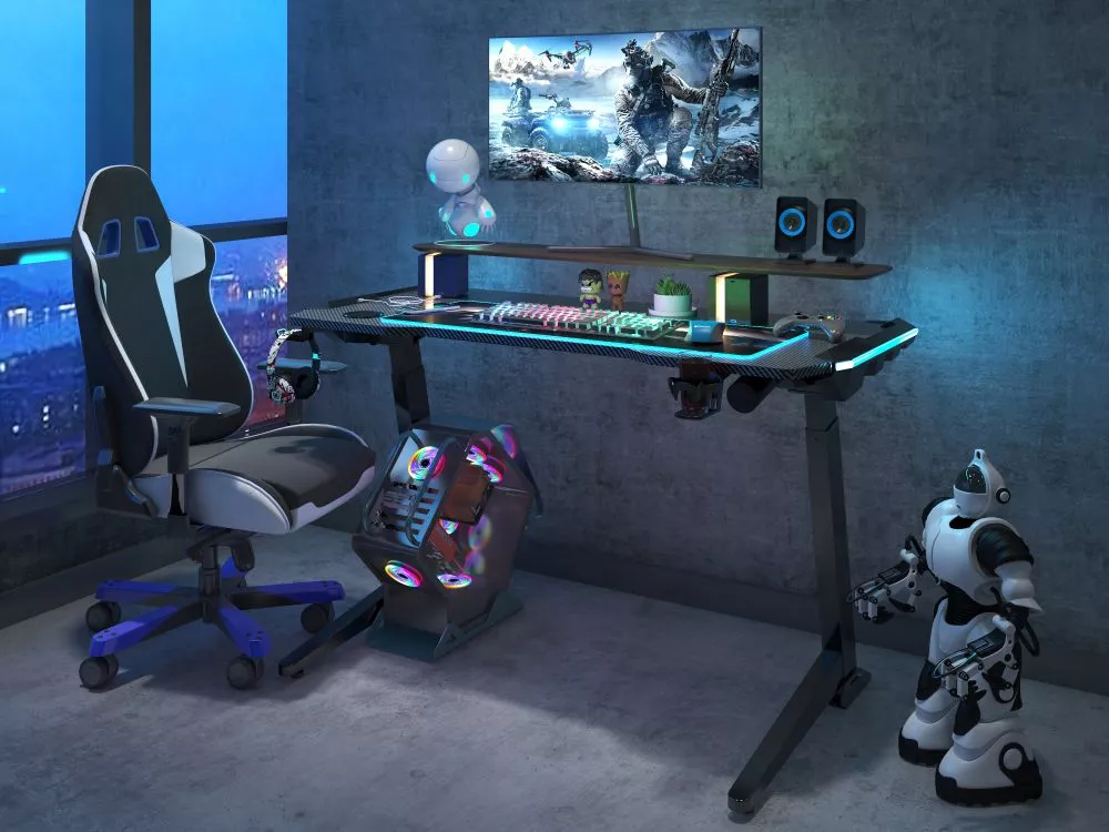 Galds V-Game ar LED · Melns · 130 × 72 × 61.4 cm