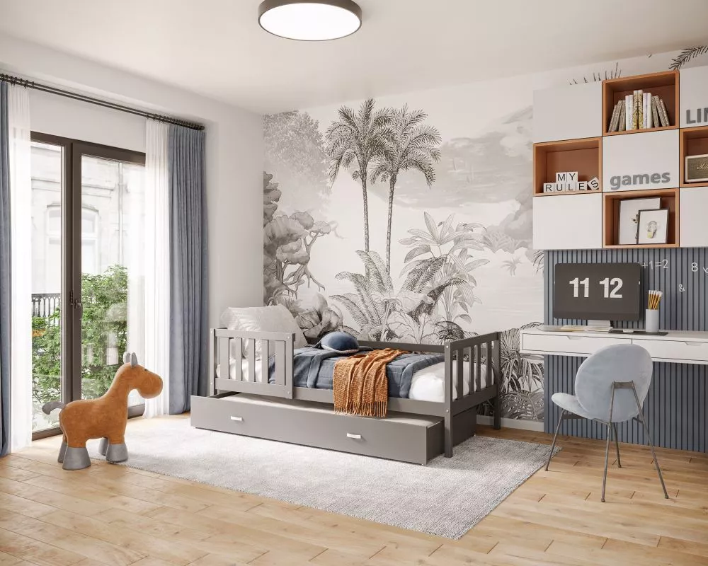 Bērnu gulta Nemo P2 MDF 80x190 ar stelāžām Guļamvietas platums: 80 cm, Guļamvietas garums: 190 cm, · 86 × 198 × 74 cm