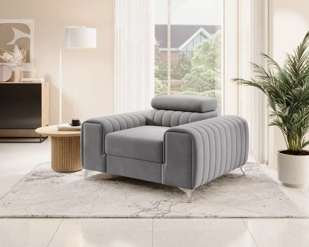 Mīksts krēsls Laurence 1S Standard Sēdvietas dziļums: 55 cm, · Gaiši pelēks · 125 × 97 × 75 cm