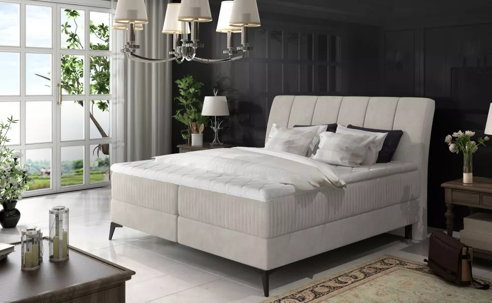 Gulta Aderito Boxspring standard Guļamvietas platums: 160 cm, Guļamvietas garums: 200 cm, · Gaiši pelēks · 163 × 221 × 1