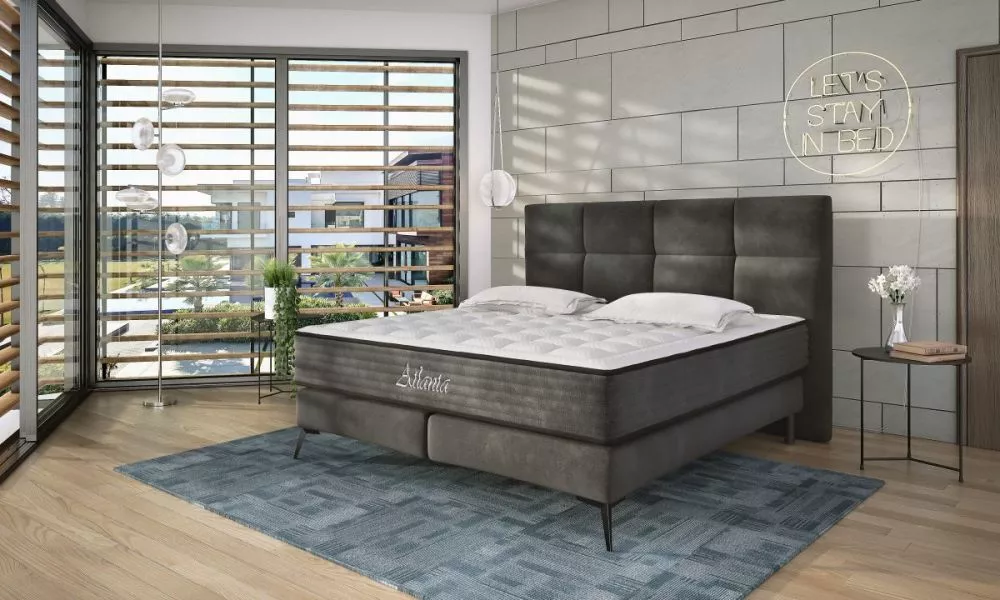 Gulta Atlanta Boxspring Standard Guļamvietas platums: 160 cm, Guļamvietas garums: 200 cm, · Tumši pelēks · 170 × 211 × 1