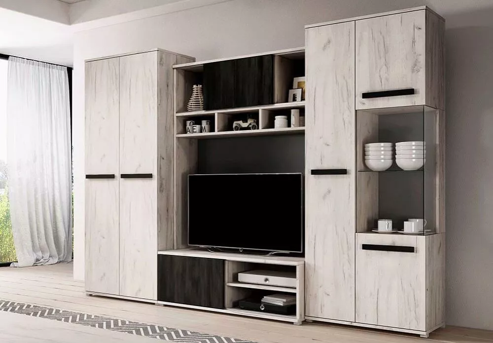 Sekcija Viva ar LED Korpusa krāsa: ozols craft balts, · 280 × 52 × 202 cm