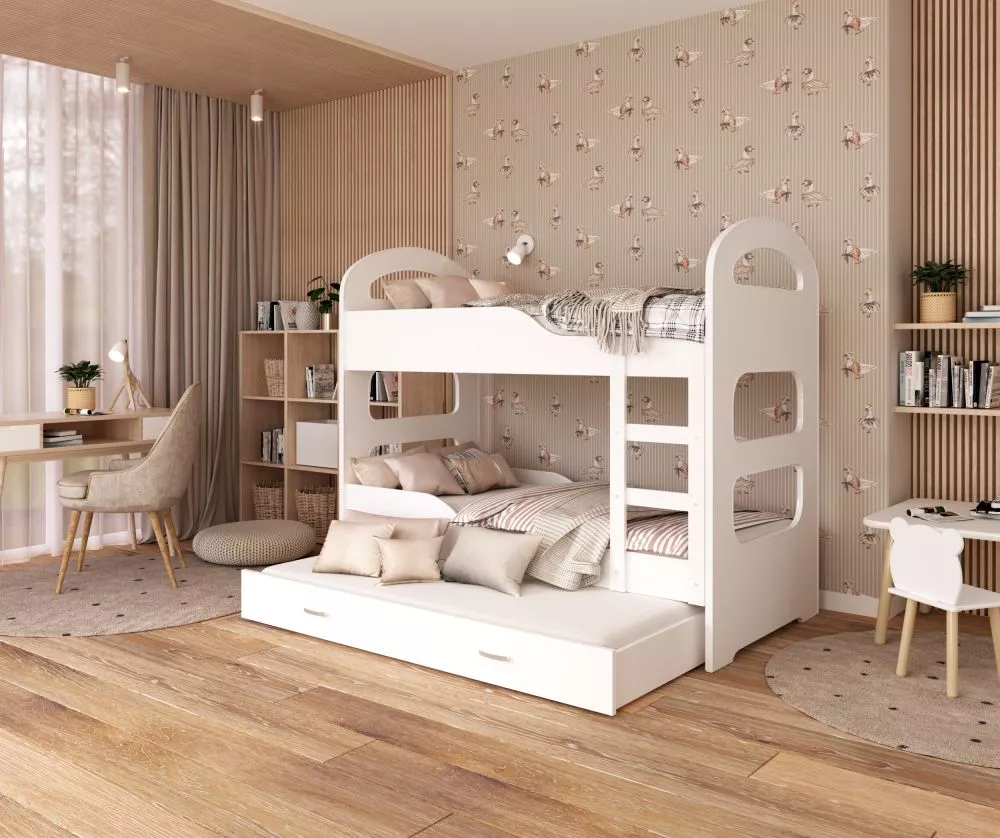 Bērnu gulta Dominik 3 80x190 ar stelāžām Guļamvietas platums: 80 cm, Guļamvietas garums: 190 cm, · 87 × 198 × 166 cm