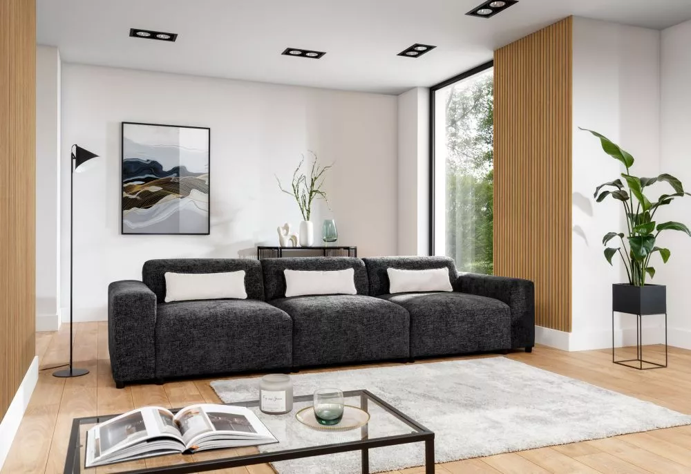 Dīvāns Roma 3S Standard · Melns · 98 × 327 × 75 cm