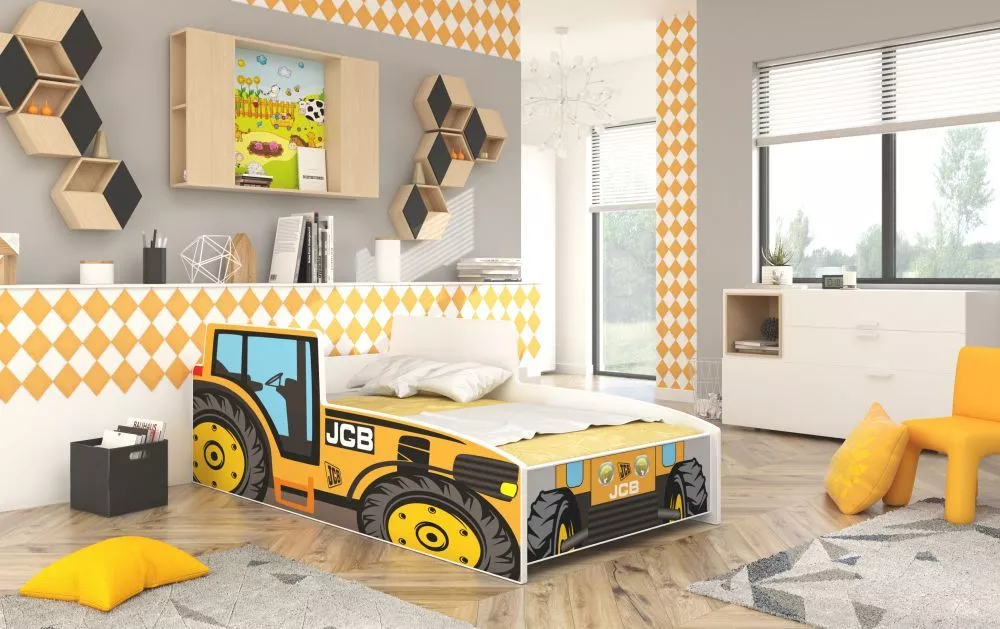 Bērnu gulta Farmer Tractor ar stelāžu Guļamvietas platums: 80 cm, Guļamvietas garums: 160 cm, · Dzeltens · 84 × 165 × 49