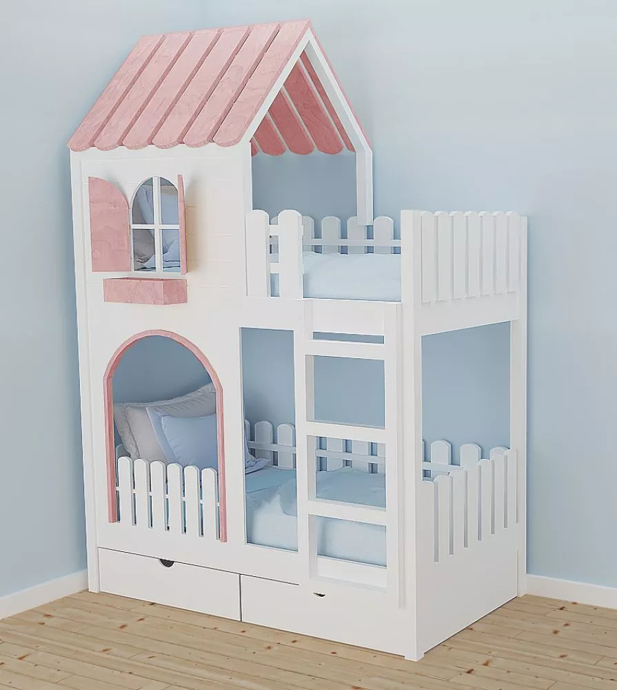 Bērnu gulta ID 115P ar stelāžām Kāpņu puse: Pa labi, Guļamvietas platums: 80 cm, Guļamvietas garums: 160 cm, · 87 × 167 