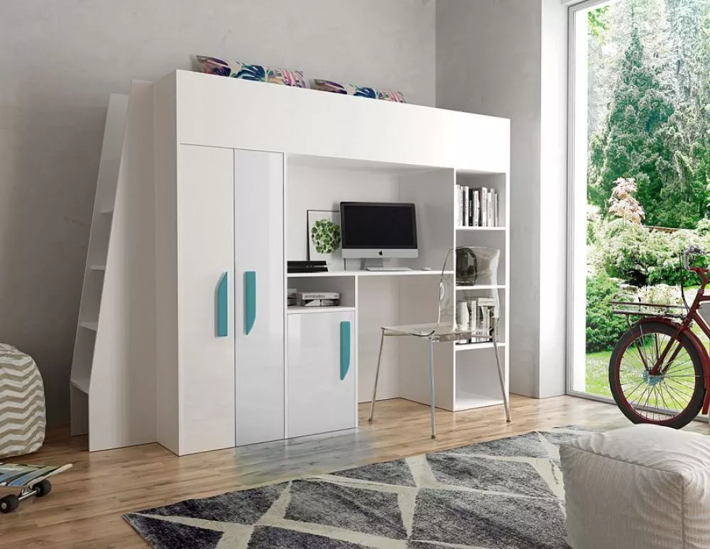 Bērnu gulta Party 15S ar stelāžu Guļamvietas platums: 90 cm, Guļamvietas garums: 200 cm, · 95 × 230 × 165 cm