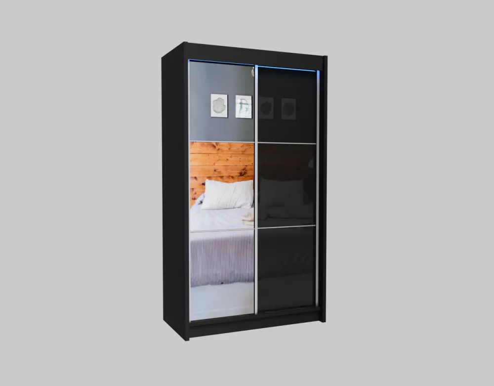 Skapis Viviana ar LED · Melns · 120 × 61 × 216 cm