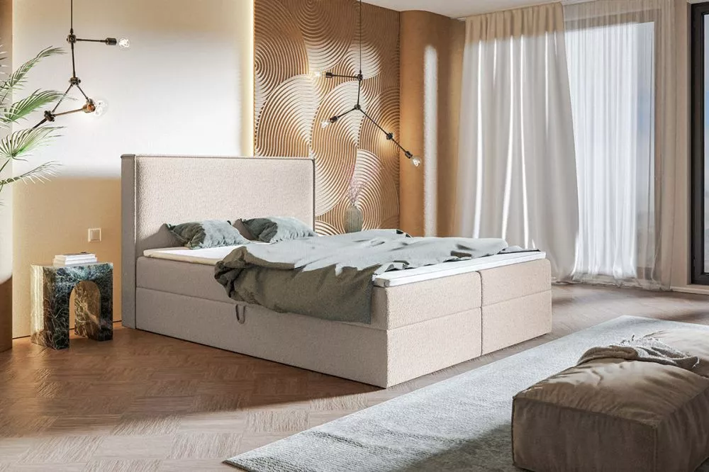 Gulta Box 9 Boxspring standard Guļamvietas platums: 120 cm, Guļamvietas garums: 200 cm, · Bēšs · 120 × 214 × 112 cm