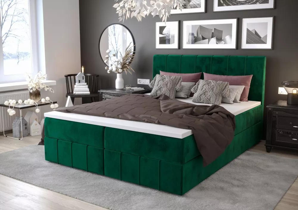 Gulta Bahama Boxspring Standard Guļamvietas platums: 160 cm, Guļamvietas garums: 200 cm, · Zaļš · 160 × 207 × 104 cm