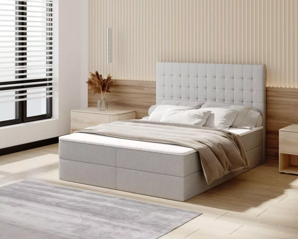 Gulta Elsa Boxspring standard Guļamvietas platums: 140 cm, Guļamvietas garums: 200 cm, · Gaiši pelēks · 142 × 207 × 123 