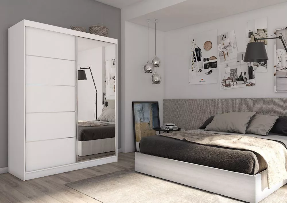 Skapis Makira ar LED · Balts · 160 × 61 × 216 cm