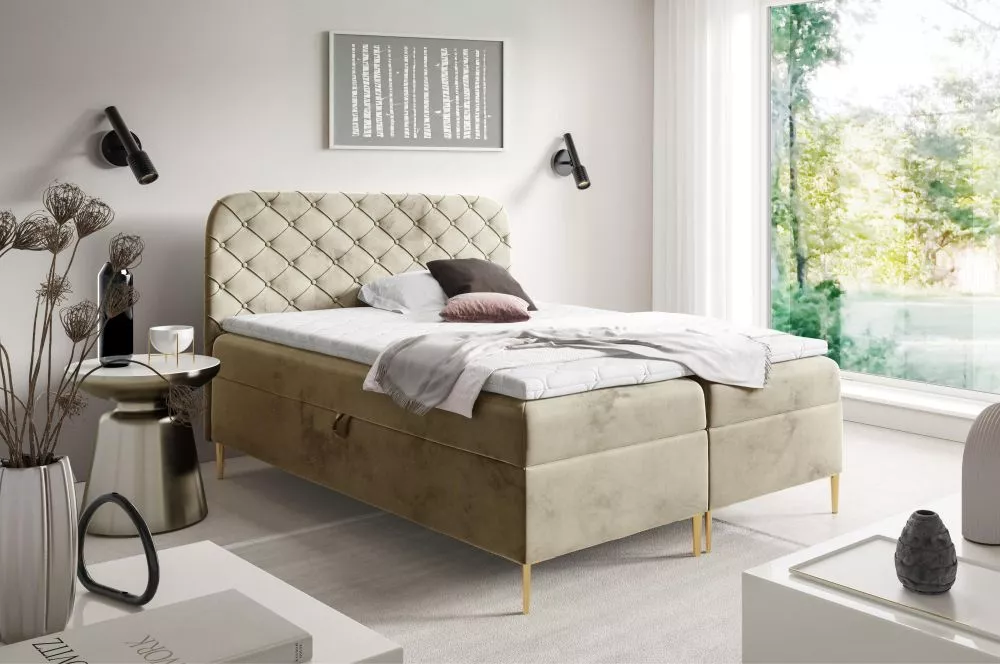 Gulta Senti Boxspring Standard Guļamvietas platums: 160 cm, Guļamvietas garums: 200 cm, · Bēšs · 165 × 205 × 115 cm