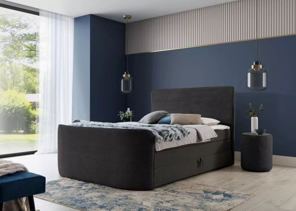 Gulta Plaza Boxspring Standard Guļamvietas platums: 160 cm, Guļamvietas garums: 200 cm, · Melns grafīts · 168 × 256 × 12