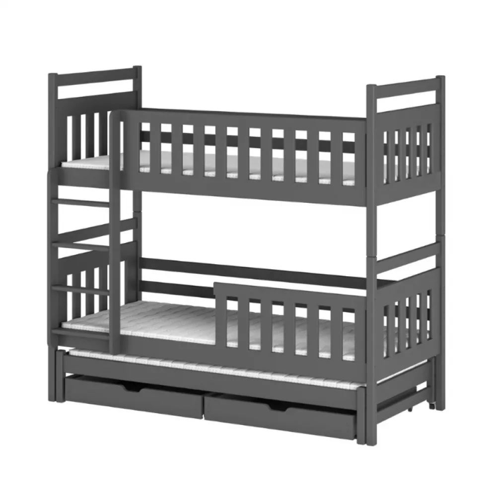 Bērnu gulta Klara ar stelāžām Guļamvietas platums: 90 cm, Guļamvietas garums: 200 cm, · Grafīts · 97 × 208 × 171 cm