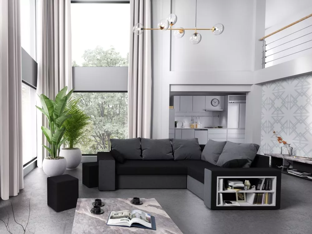 Dīvāns Dallas Standard · Melns + pelēks · 180 × 260 × 72 cm