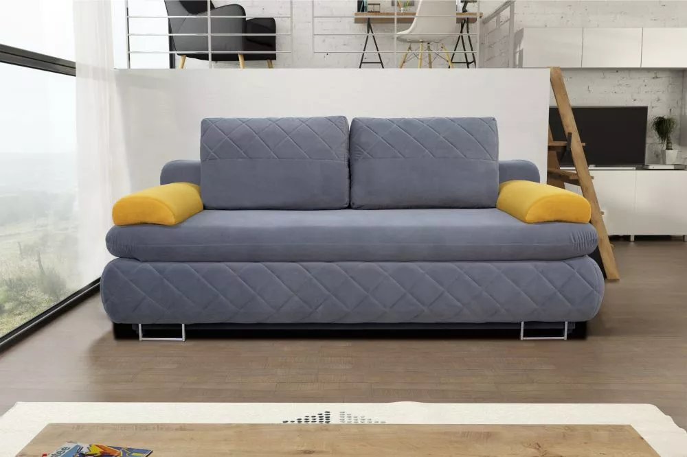 Dīvāns Marietta standard · Pelēks + dzeltens · 92 × 200 × 76 cm